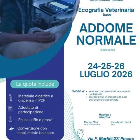 Ecografia addominale del cane e del gatto Corso base teorico-pratico  in presenza - Luglio 2026